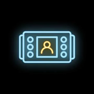 Neon icon of video call interface showing user profile picture 스톡 일러스트