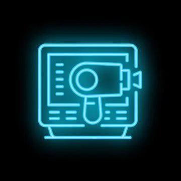 Neon icon of video camera displaying on computer screen representing online.. Illustrazione stock