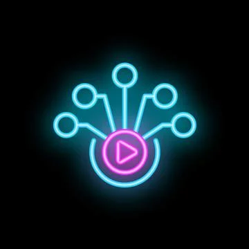 Neon icon of video distribution network system spreading content Stock Illustration