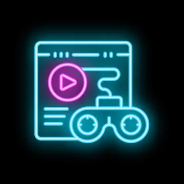 Neon icon of video game streaming platform interface with gamepad controller Stock Illustration