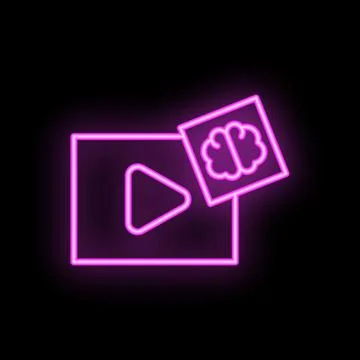 Neon icon of video player combining with a human brain Stock Illustration