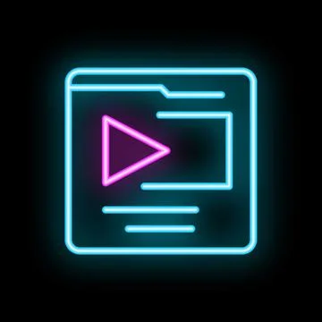 Neon icon of video player interface displaying play button 스톡 일러스트