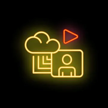 Neon icon of video streaming platform showing user profile with cloud storage Stock Illustration