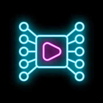 Neon icon of video streaming server processing data Illustrazione stock