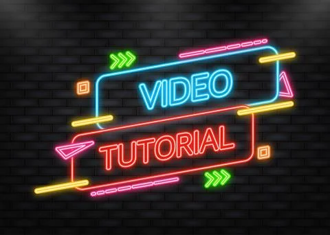 Neon Icon. Video tutorial on dark background. Video tutorial banner. Illustrazione stock