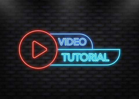 Neon Icon. Video tutorial icon on white background. Video tutorial banner Stockillustratie