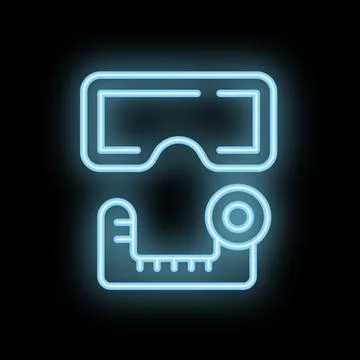 Neon icon of virtual reality headset and controller glowing blue Stock Illustration