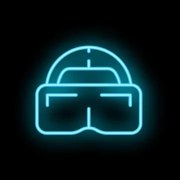 Neon icon of virtual reality headset glowing on black background 스톡 일러스트