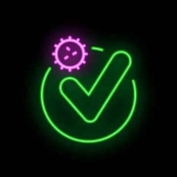 Neon icon of virus being checked off as complete Stock Illustration