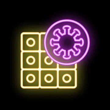 Neon icon of virus infecting computer system with firewall Stock Illustration