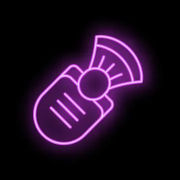 Neon icon of voice recorder broadcasting sound waves Stock Illustration