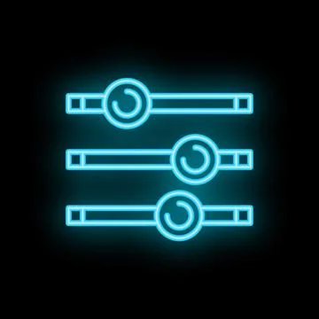 Neon icon of volume adjusting control panel glowing on black background Stock Illustration