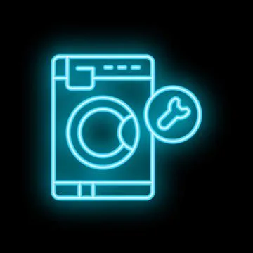 Neon icon of washing machine displaying low water level warning light Stock Illustration