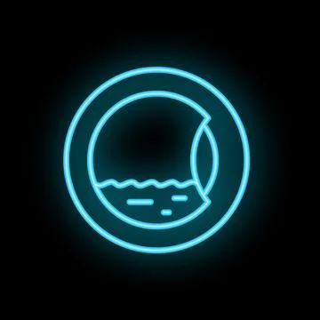 Neon icon of a washing machine drum filled with water for laundry service Illustrazione stock