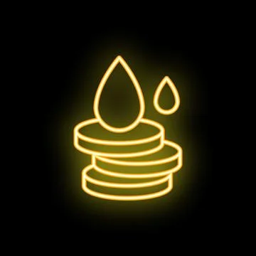 Neon icon of water drops falling on stack of coins representing passive incom Stock Illustration