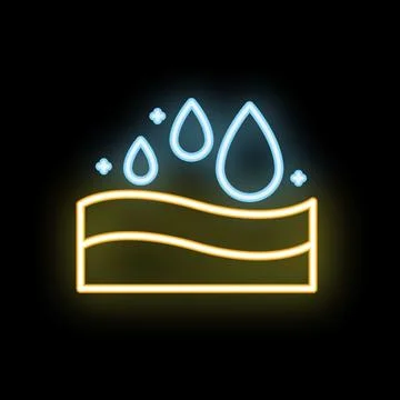 Neon icon of water drops falling on ground representing groundwater concept Stock Illustration