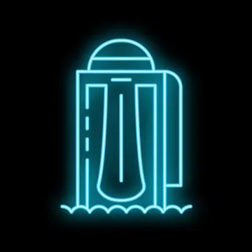 Neon icon of water park pool slide glowing against black background 스톡 일러스트