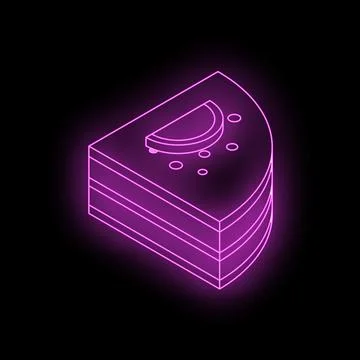 Neon icon of watermelon cake slice glowing purple on black background Stock Illustration