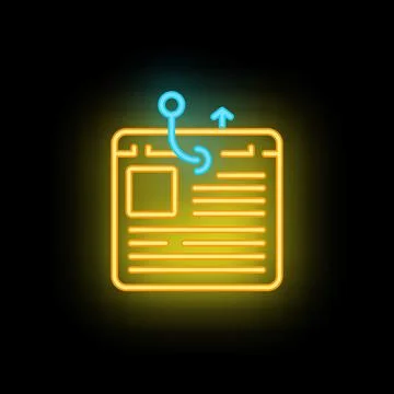Neon icon of web design wireframe representing user interface design Stock Illustration