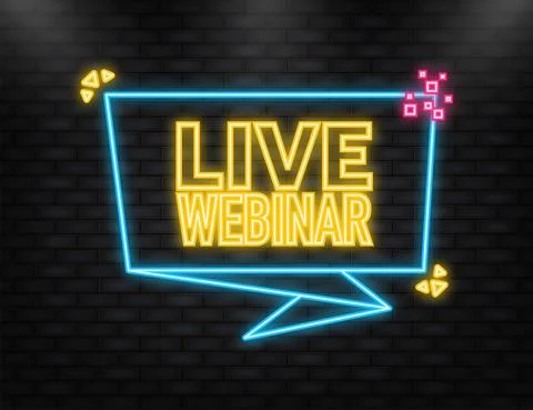 Neon Icon. Webinar blue button, icon. Vector design illustration Illustrazione stock