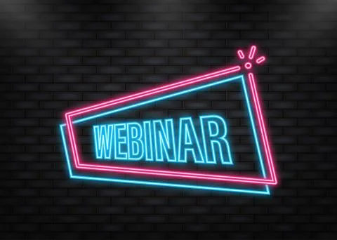 Neon Icon. Webinar blue button, icon. Vector design illustration 스톡 일러스트