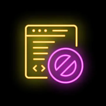 Neon icon of webpage being blocked showing canceled internet site Stock Illustration