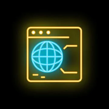 Neon icon of webpage showing globe for global communication Stock Illustration