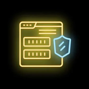 Neon icon of website being protected with shield Ilustración de archivo