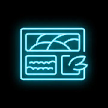 Neon icon of website layout showing fields, sea and leaf Stock Illustration