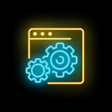 Neon icon of website optimization showing gears turning 스톡 일러스트
