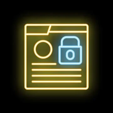 Neon icon of website with padlock representing online security Ilustración de archivo