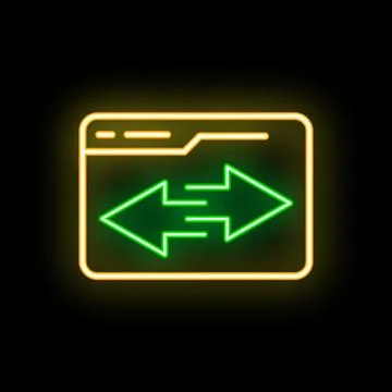 Neon icon of website page with left and right arrows on black background Stock Illustration