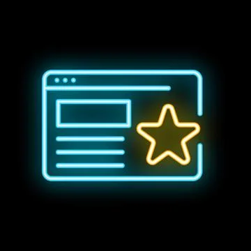 Neon icon of website page with star for feedback rating or bookmarking Stock Illustration