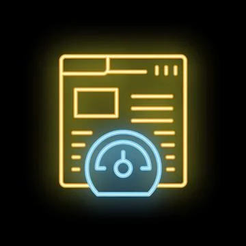 Neon icon of website speed optimization showing loading time with gauge Stock Illustration