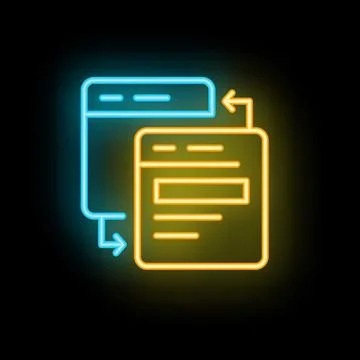 Neon icon of website transferring data through internet network Stock Illustration