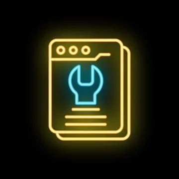 Neon icon of website under construction showing wrench Illustrazione stock