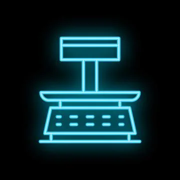 Neon icon of a weight scale displaying numerical values on its display 스톡 일러스트