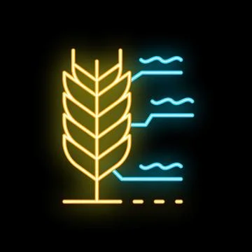 Neon icon of wheat growing under water symbolizing innovation in agriculture Illustrazione stock