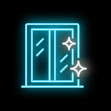 Neon icon of window cleaning service sparkling clean glass Stock Illustration