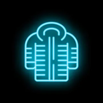 Neon icon of a winter jacket glowing on dark background Stock Illustration