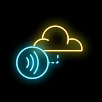 Neon icon of wireless connection transferring data to cloud storage Stock Illustration
