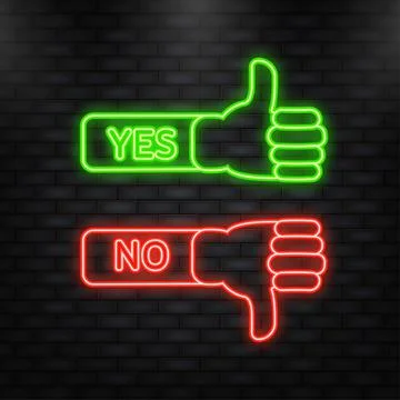 Neon Icon. Yes or no doodle green and red illustration on white background Illustrazione stock