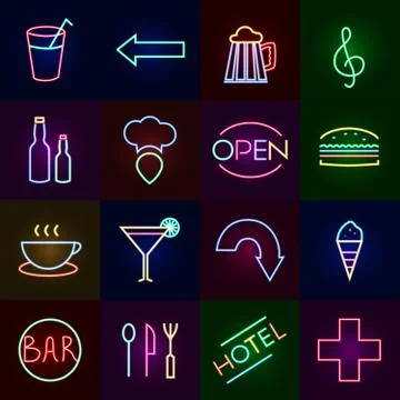 Neon Icons Set Stock Illustration