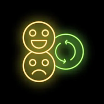 Neon icons showing cycle of feedback changing from sad to happy Stock-Illustration