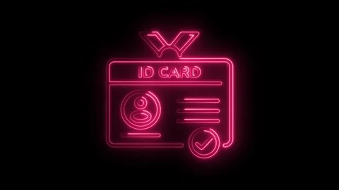 Neon id card animation displaying validation tick symbol on a black background Stock Footage 330776397