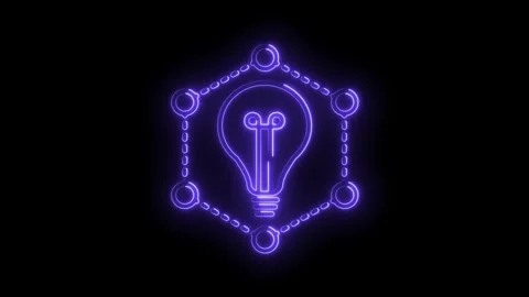 Neon idea bulb concept with connected network nodes on a black background Stock Footage 316675150