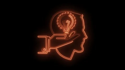Neon idea bulb inside human head concept animated innovation solution design Stock Footage 316673972