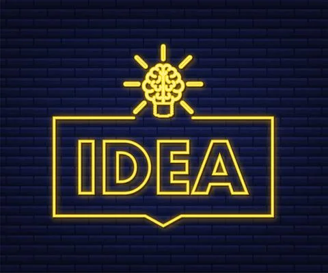 Neon idea for concept design. Lightbulb icon. Idea, solution, business, strategy Stock Illustration