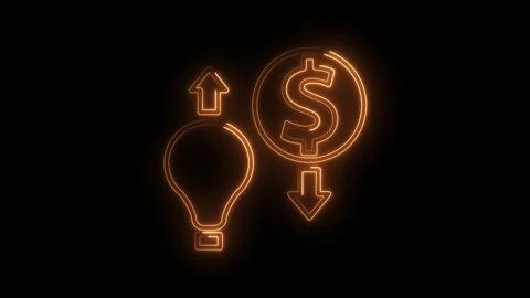 Neon idea light bulb with arrow up and dollar sign with arrow down Stock Footage 315960578