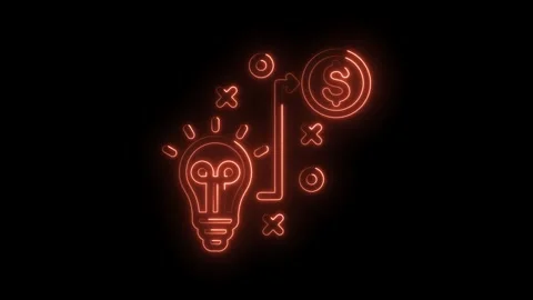 Neon idea to profit concept glowing light bulb and dollar sign on black Stock Footage 346004589